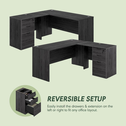 60 Inch L-Shaped Executive Desk with File Cabinet