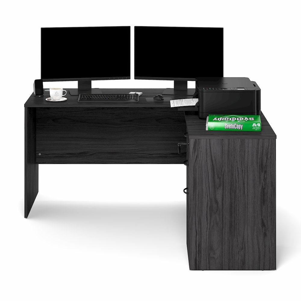 60 Inch L-Shaped Executive Desk with File Cabinet