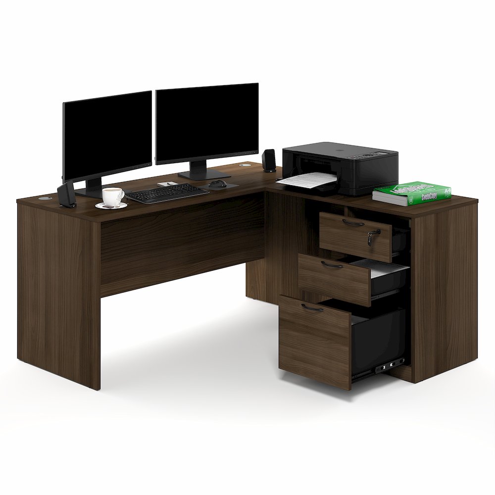 60 Inch L-Shaped Executive Desk with File Cabinet