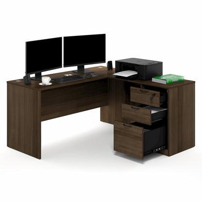 60 Inch L-Shaped Executive Desk with File Cabinet