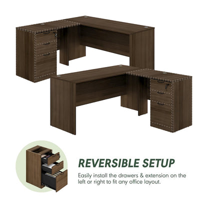 60 Inch L-Shaped Executive Desk with File Cabinet