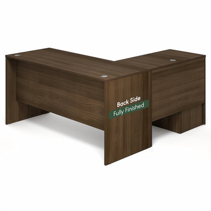 60 Inch L-Shaped Executive Desk with File Cabinet