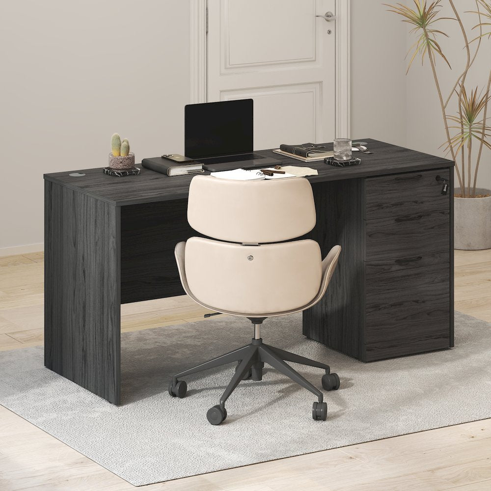 60 Inch Executive Desk with File Cabinet