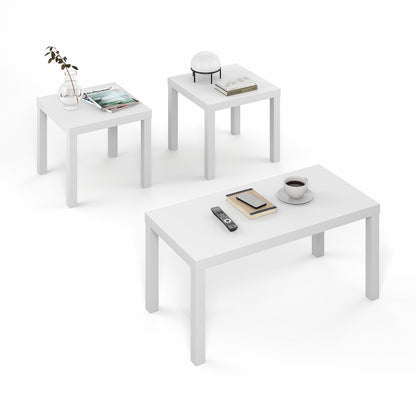 Rectangle Coffee Table with 2 Square Side Tables,  1.8 In. Thick Tabletop, White