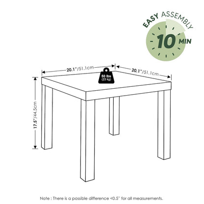 Rectangle Coffee Table with 2 Square Side Tables,  1.8 In. Thick Tabletop, White