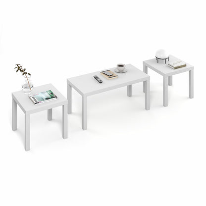 Rectangle Coffee Table with 2 Square Side Tables,  1.8 In. Thick Tabletop, White