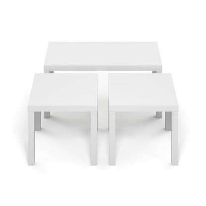 Rectangle Coffee Table with 2 Square Side Tables,  1.8 In. Thick Tabletop, White