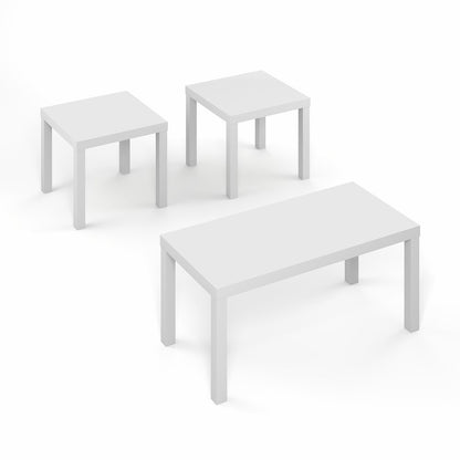 Rectangle Coffee Table with 2 Square Side Tables,  1.8 In. Thick Tabletop, White