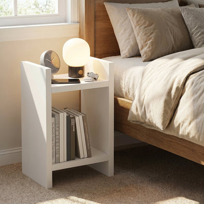 VIOLA Night Stand, 2-Tier, with 1.2-Inch Extra Thick Frame, White