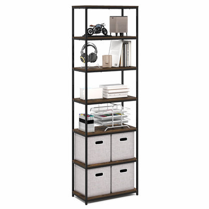 SIMPLISTIC Book Shelf, 7-Tier Bookshelf, Metal Frame Bookcases, Amber Pine