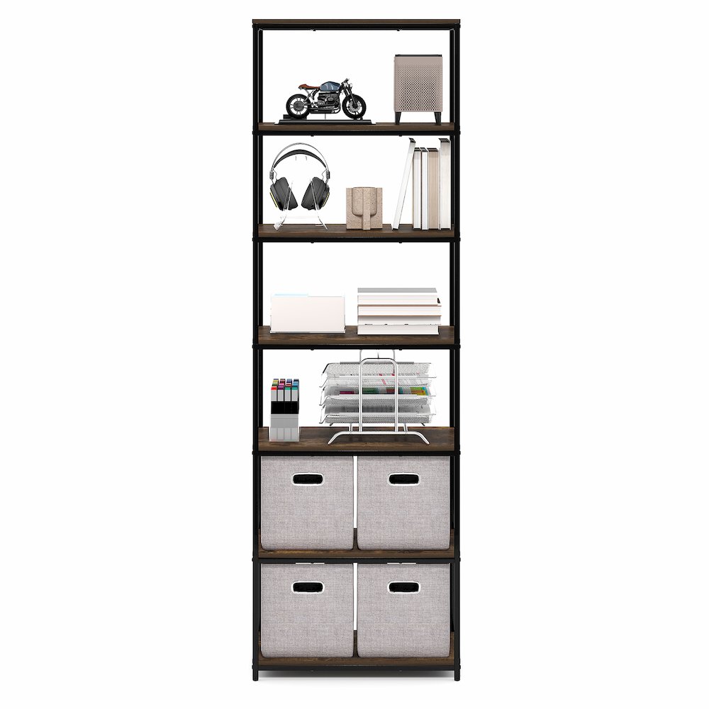 SIMPLISTIC Book Shelf, 7-Tier Bookshelf, Metal Frame Bookcases, Amber Pine