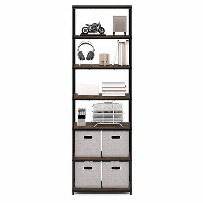 SIMPLISTIC Book Shelf, 7-Tier Bookshelf, Metal Frame Bookcases, Amber Pine