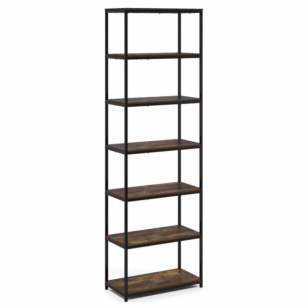 SIMPLISTIC Book Shelf, 7-Tier Bookshelf, Metal Frame Bookcases, Amber Pine