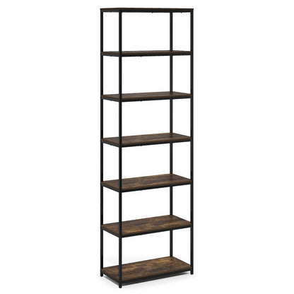 SIMPLISTIC Book Shelf, 7-Tier Bookshelf, Metal Frame Bookcases, Amber Pine