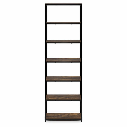 SIMPLISTIC Book Shelf, 7-Tier Bookshelf, Metal Frame Bookcases, Amber Pine