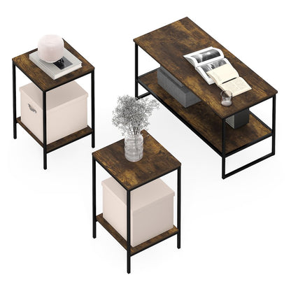 SIMPLISTIC Coffee Table and End Table Set of 3, Amber Pine