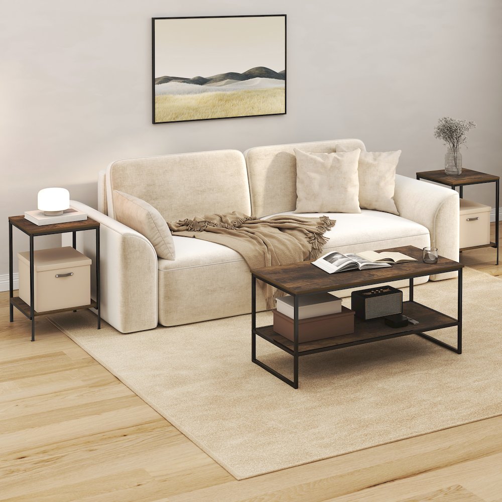 SIMPLISTIC Coffee Table and End Table Set of 3, Amber Pine