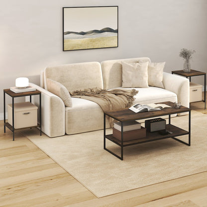 SIMPLISTIC Coffee Table and End Table Set of 3, Amber Pine