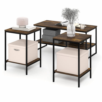 SIMPLISTIC Coffee Table and End Table Set of 3, Amber Pine