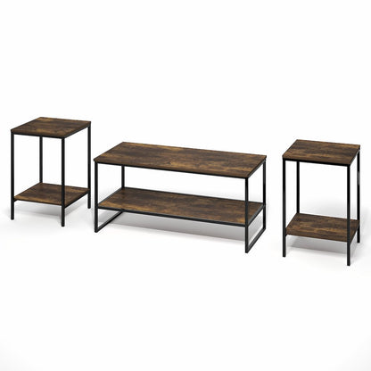 SIMPLISTIC Coffee Table and End Table Set of 3, Amber Pine