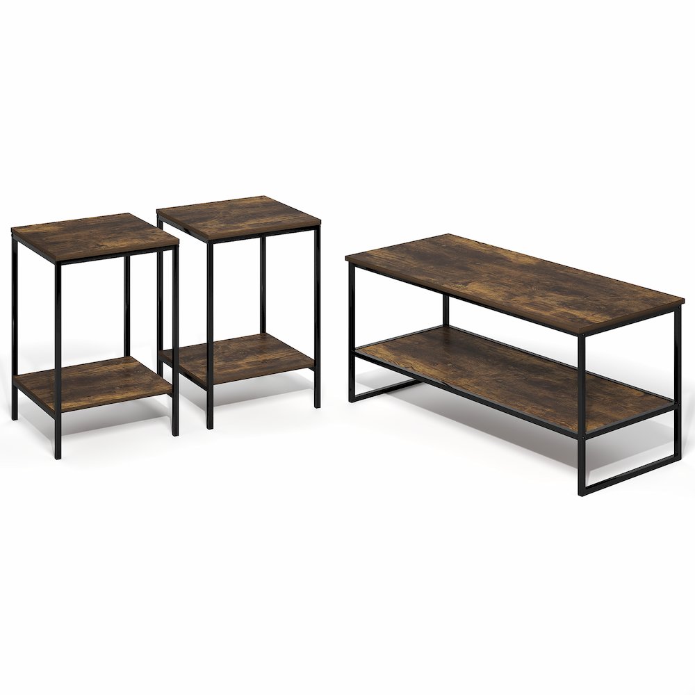 SIMPLISTIC Coffee Table and End Table Set of 3, Amber Pine
