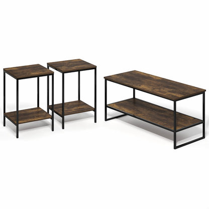 SIMPLISTIC Coffee Table and End Table Set of 3, Amber Pine