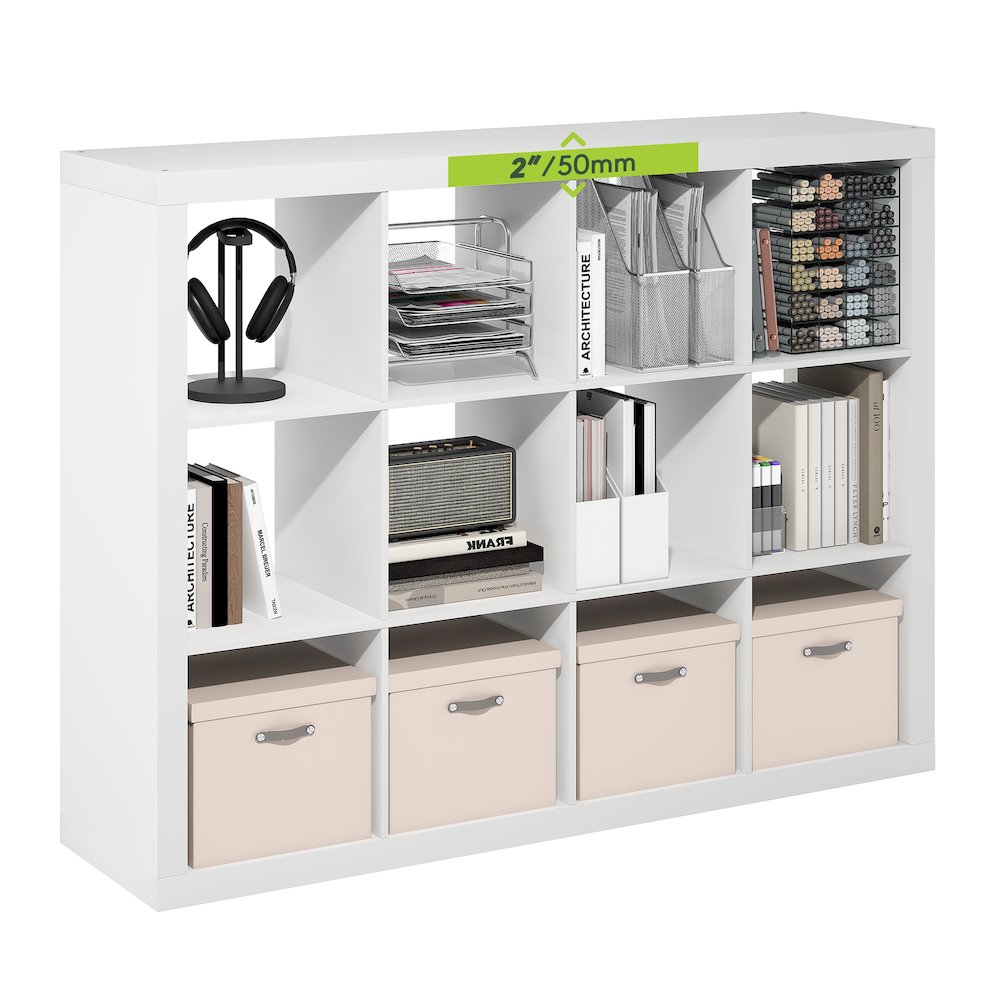CUBICLE Book Shelf, 12-Cube 2-Inch Super Thick, Reversible Bookcase, White