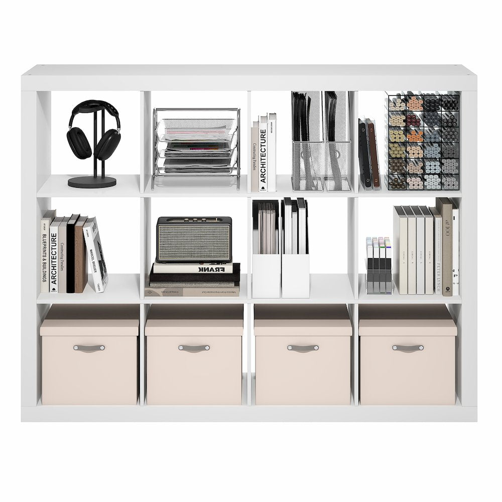 CUBICLE Book Shelf, 12-Cube 2-Inch Super Thick, Reversible Bookcase, White