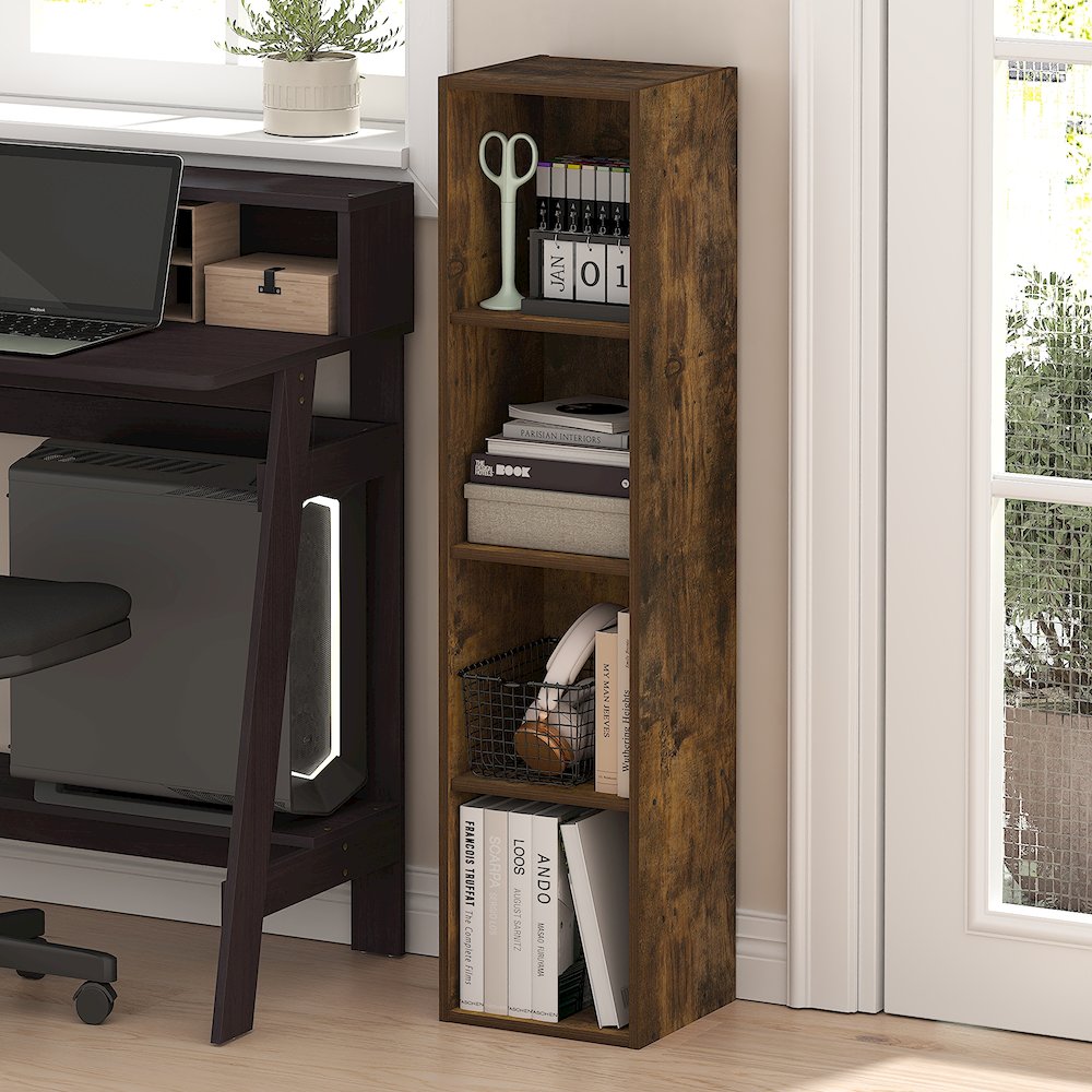 FULDA Book Shelf, 4-Tier Narrow Bookshelf, 9.3 x 9.8 x 41.6