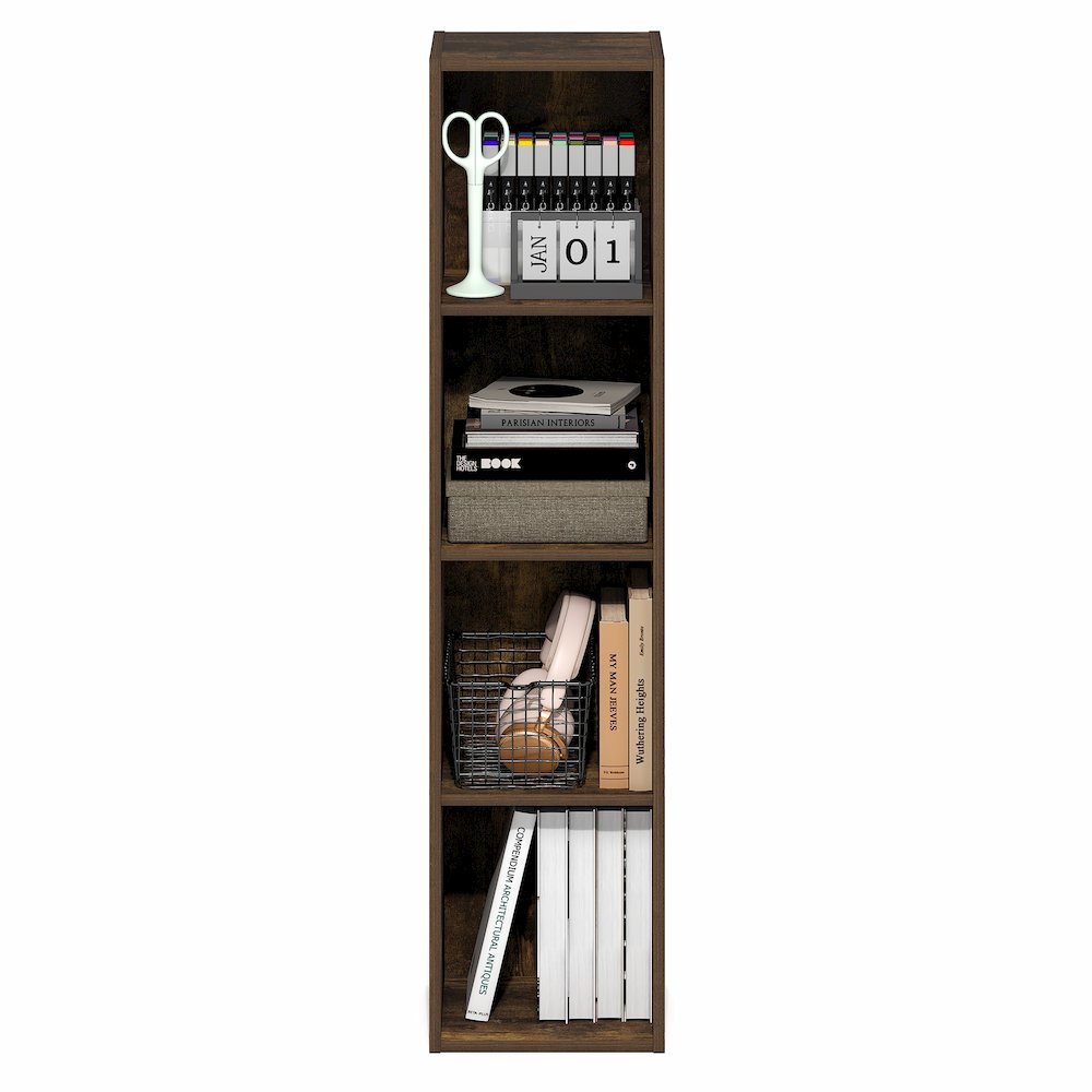 FULDA Book Shelf, 4-Tier Narrow Bookshelf, 9.3 x 9.8 x 41.6