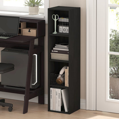 FULDA Book Shelf, 4-Tier Narrow Bookshelf, 9.3 x 9.8 x 41.6