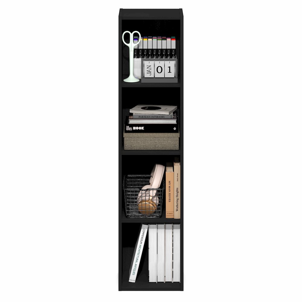 FULDA Book Shelf, 4-Tier Narrow Bookshelf, 9.3 x 9.8 x 41.6