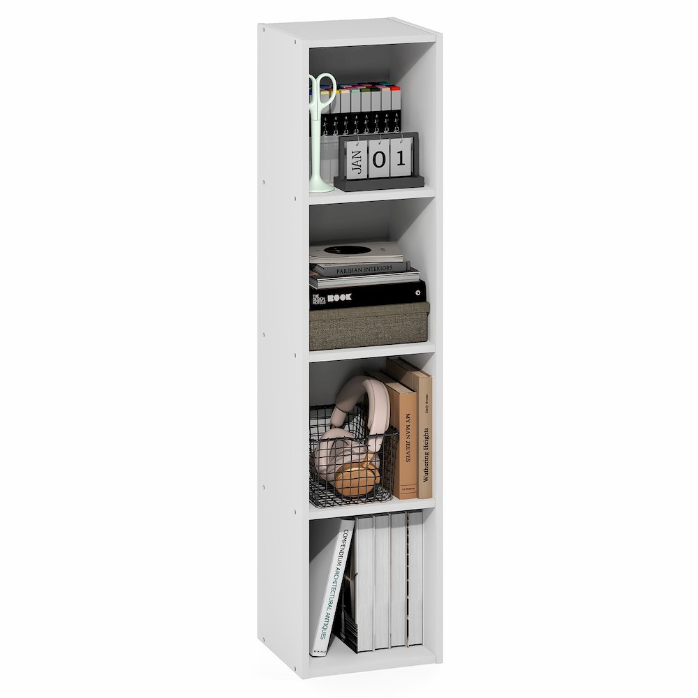 FULDA Book Shelf, 4-Tier Narrow Bookshelf, 9.3 x 9.8 x 41.6