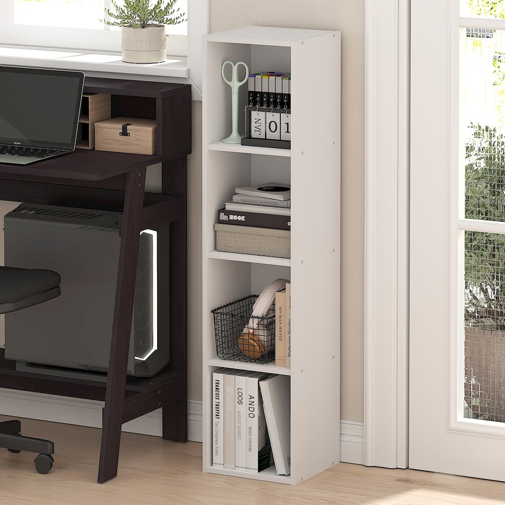 FULDA Book Shelf, 4-Tier Narrow Bookshelf, 9.3 x 9.8 x 41.6
