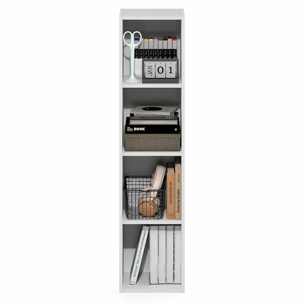 FULDA Book Shelf, 4-Tier Narrow Bookshelf, 9.3 x 9.8 x 41.6