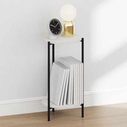 BESI Night Stand, 2-Tier Tall Round, Metal Frame Narrow End Table, White
