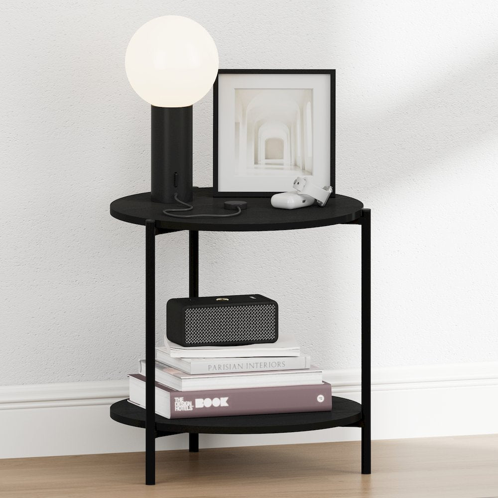 BESI Night Stand, 2-Tier Wide Round, Side Table, Americano