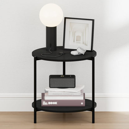 BESI Night Stand, 2-Tier Wide Round, Side Table, Americano