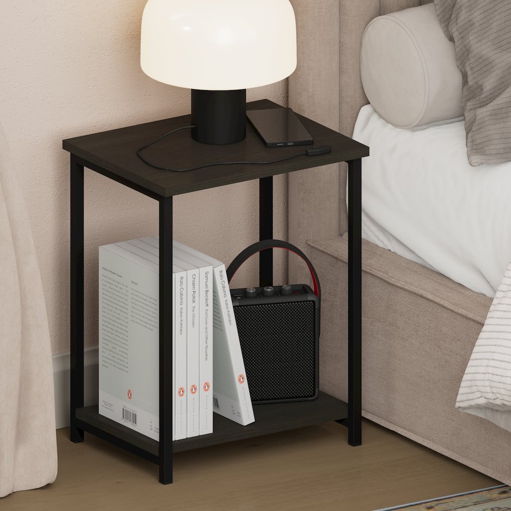 SIMPLISTIC Night Stand, 2-Tier Open Shelf Design, Espresso