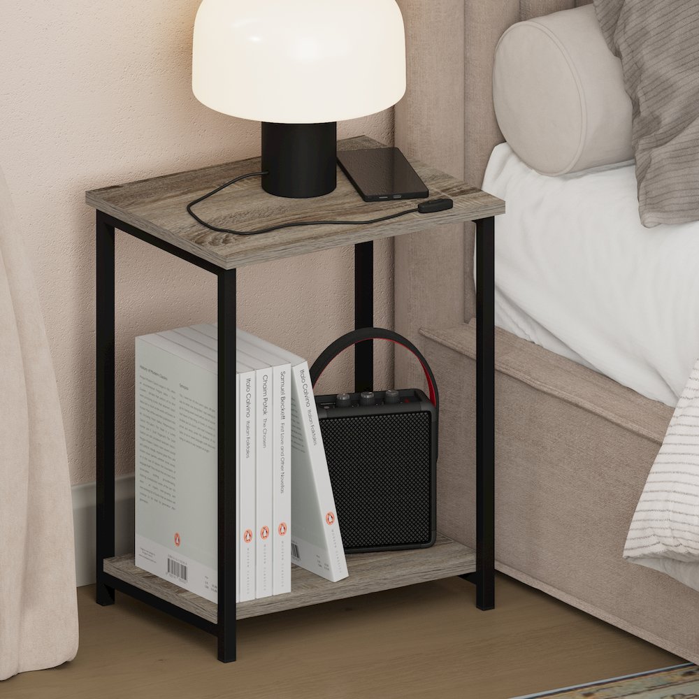 SIMPLISTIC Night Stand, 2-Tier Open Shelf Design, French Oak