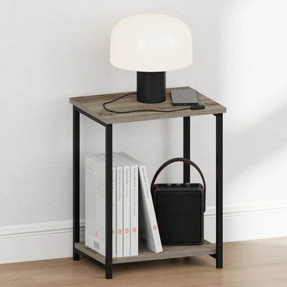 SIMPLISTIC Night Stand, 2-Tier Open Shelf Design, French Oak