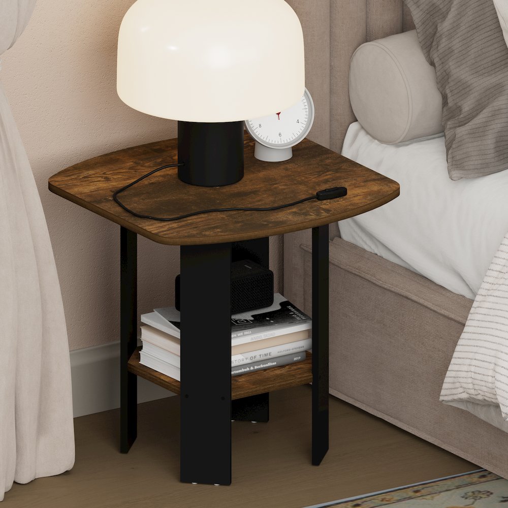 TIDUR Night Stand, 2-Tier Open Shelf Design, Amber Pine