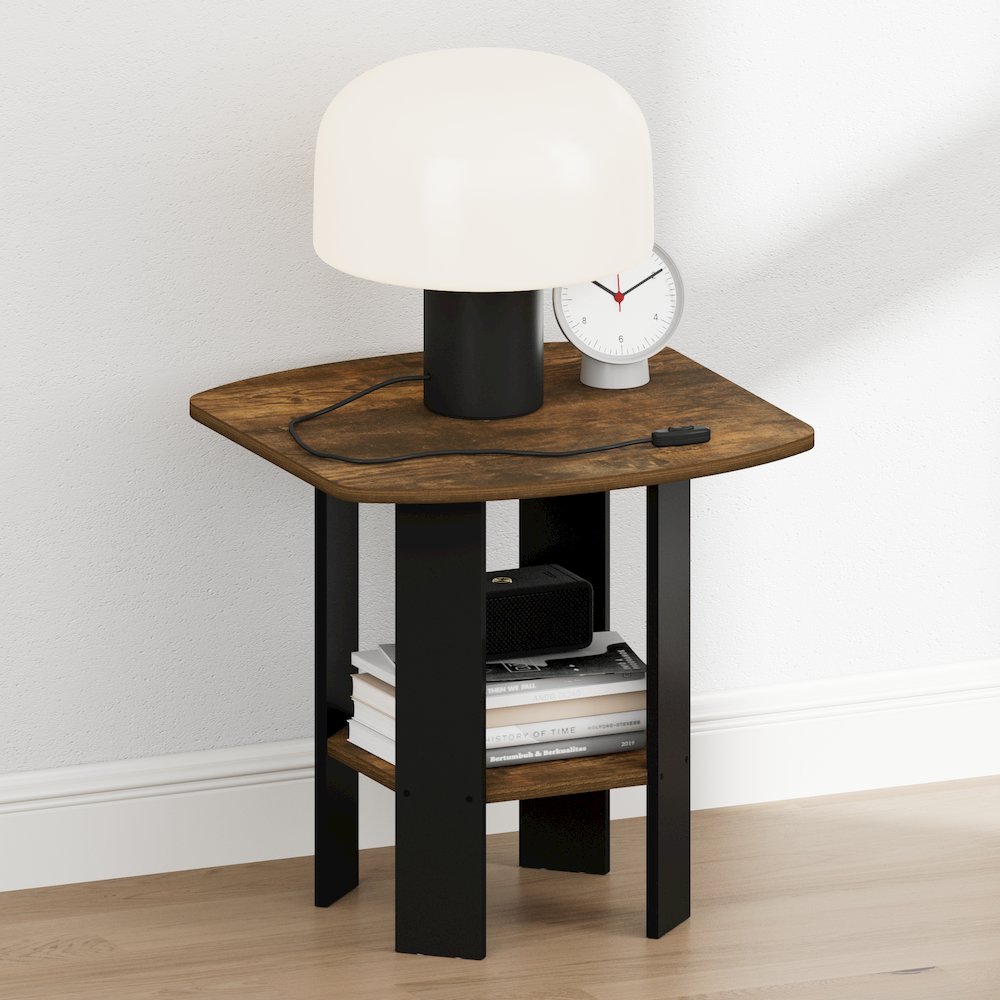TIDUR Night Stand, 2-Tier Open Shelf Design, Amber Pine