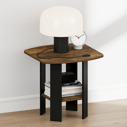 TIDUR Night Stand, 2-Tier Open Shelf Design, Amber Pine