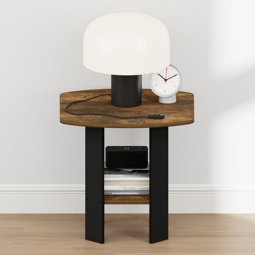 TIDUR Night Stand, 2-Tier Open Shelf Design, Amber Pine