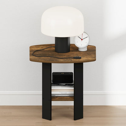 TIDUR Night Stand, 2-Tier Open Shelf Design, Amber Pine