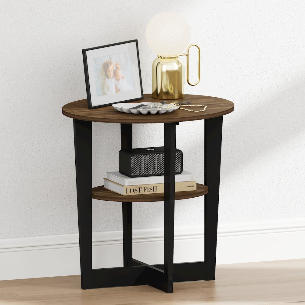 TIDUR Night Stand, 2-Tier Oval, Open Shelf Bedside Table, Columbia Walnut