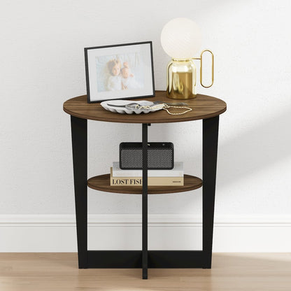TIDUR Night Stand, 2-Tier Oval, Open Shelf Bedside Table, Columbia Walnut