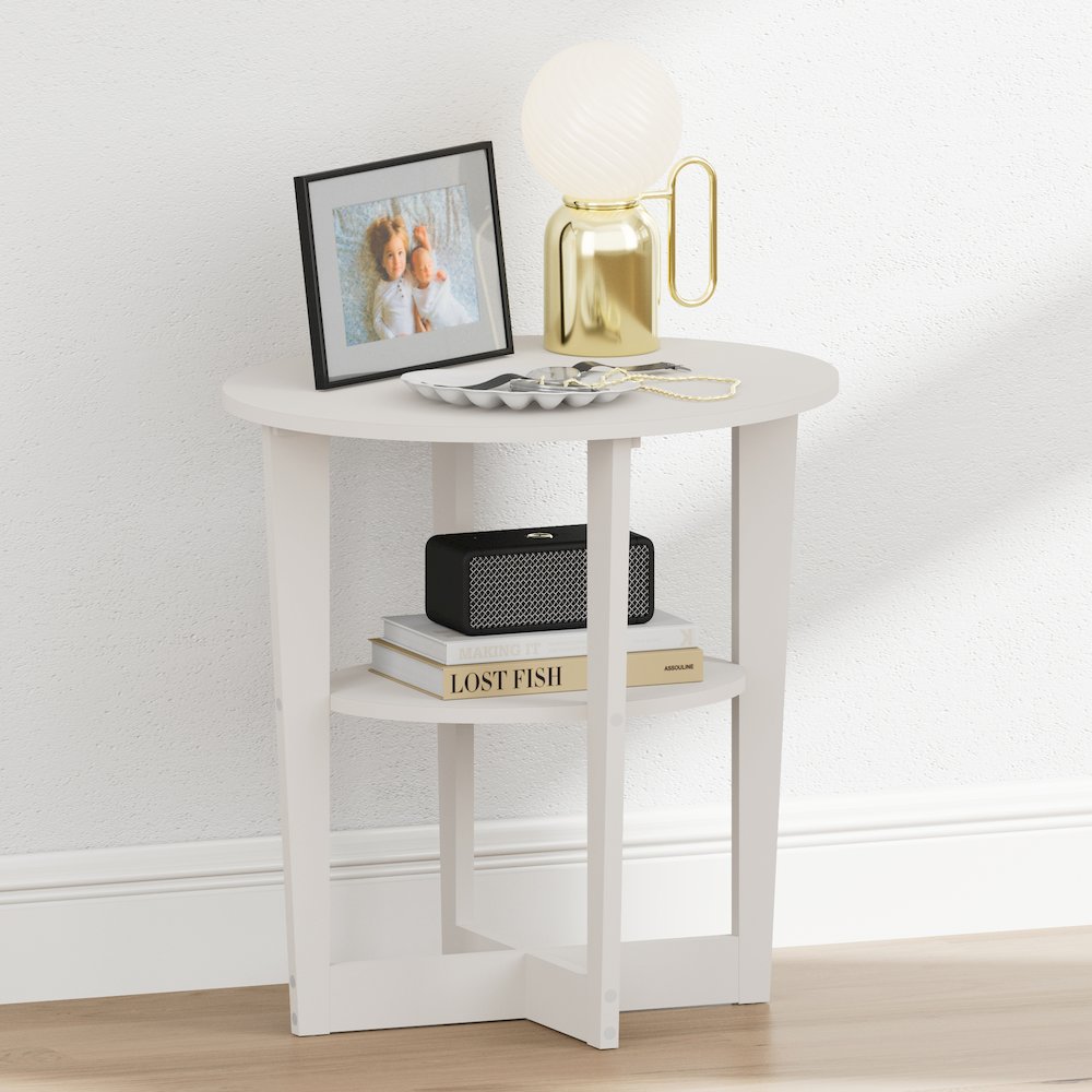 TIDUR Night Stand, 2-Tier Oval, Open Shelf Bedside Table, White