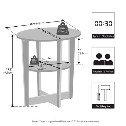 TIDUR Night Stand, 2-Tier Oval, Open Shelf Bedside Table, White